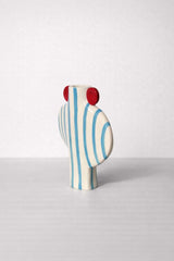 Blue Striped Vessel With Red Handles