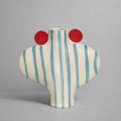 Blue Striped Vessel With Red Handles