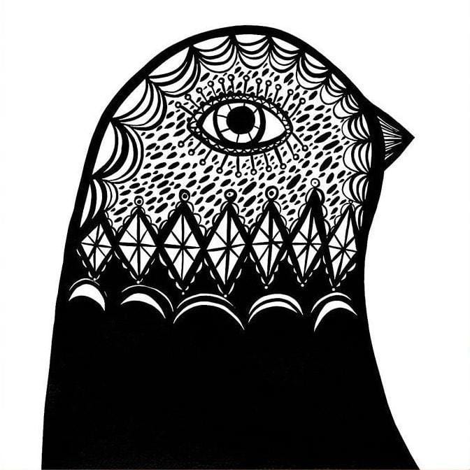 B & W Bird Head Facing Right - Print