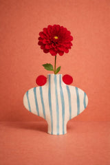 Blue Striped Vessel With Red Handles